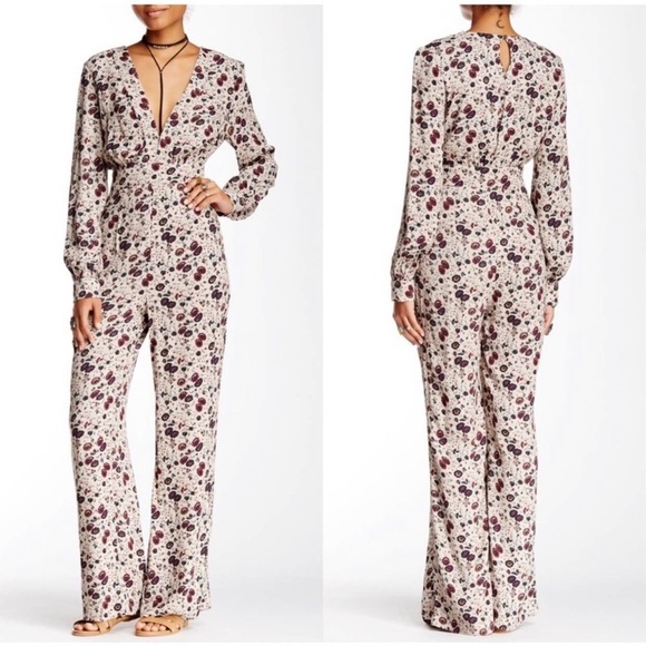 Free People Some Like It Hot ,Purple and White Jumpsuit with Plunging V-Neckline - Picture 3 of 13